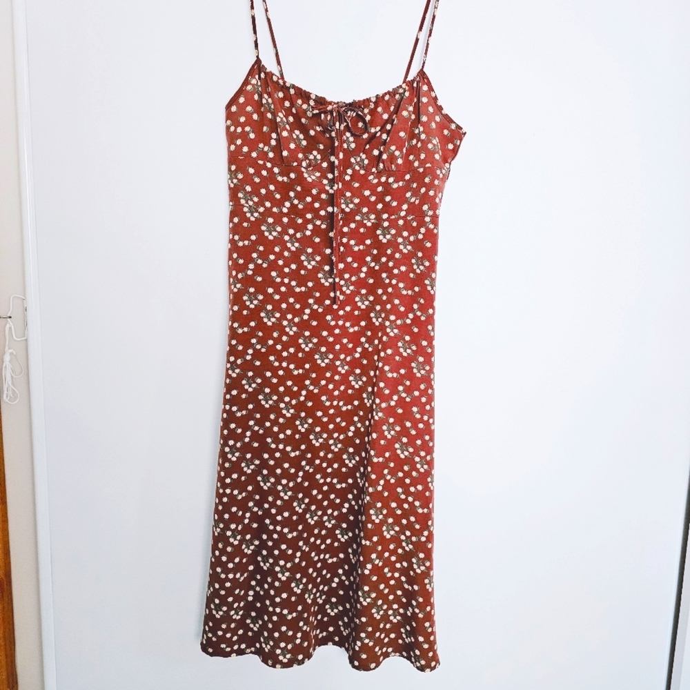 Shein Large 8-10 Casual Brown Floral Spaghetti Straps Long Lightweight Dress